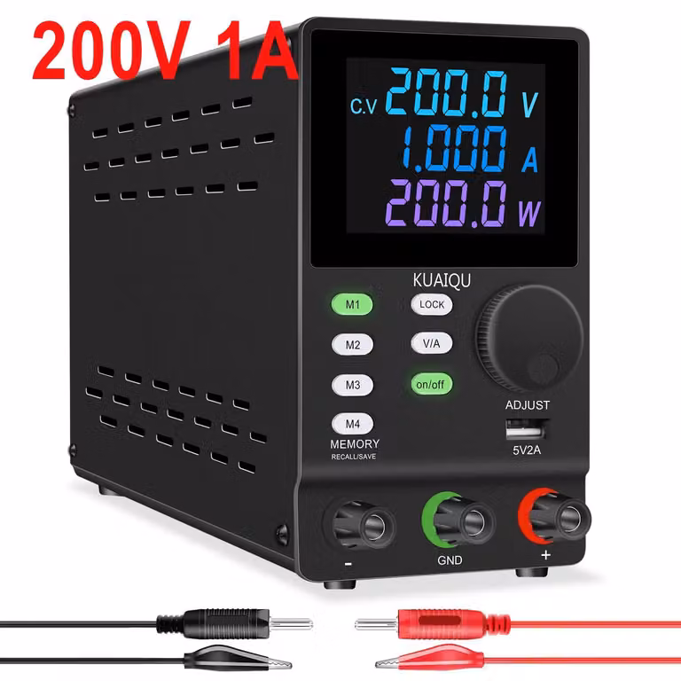 Alimentatore di laboratorio - SPPS2001D, alimentatore DC per laboratorio - 0–200V, 0–1A - Potenza di uscita: 200W - Tensione e corrente regolabili - Display digitale