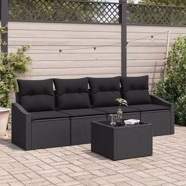 Set di divani 5 pz Nero polyrattan 3346593