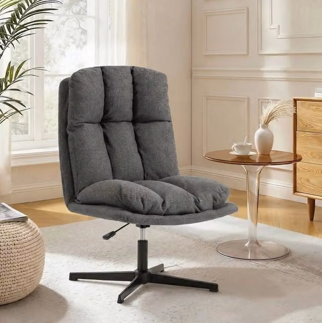 Poltrona girevole senza braccioli in tessuto grigio con base in metallo per ufficio e casa, H 102 cm x L 62 cm x P 39 cm