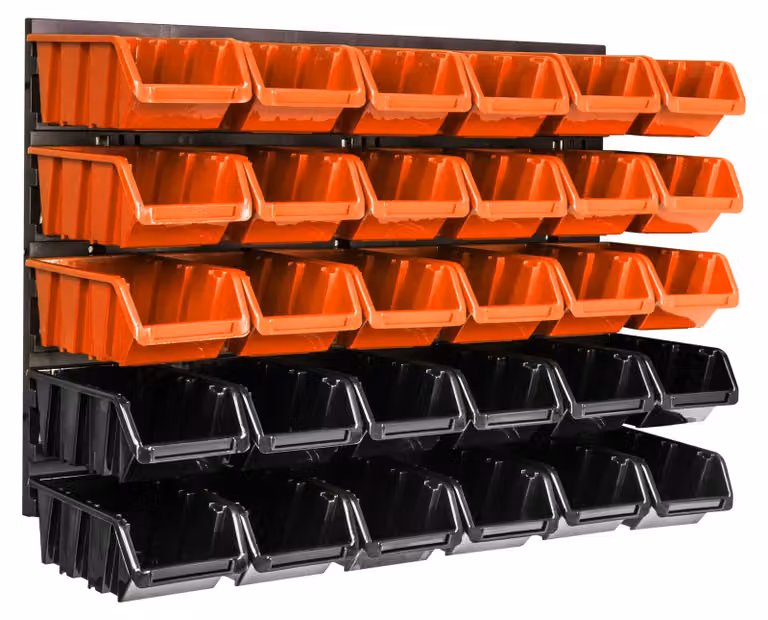 Pannello porta attrezzi, 58 cm x 39 cm, materiale plastico, montaggio a parete, compatibilità versatile, disposizione ordinata degli attrezzi
