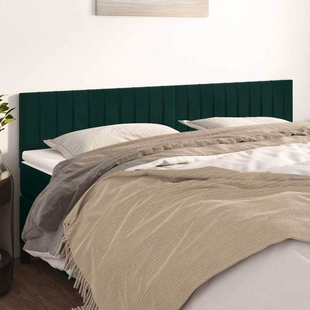 Testiera per letto vidaXL in velluto verde scuro con struttura in legno, L: 160 cm, P: 5 cm, H: 78-88 cm