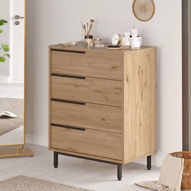 Lusevera, Cassettiera 4 Cassetti, 75x45x95h cm Marrone Rovere