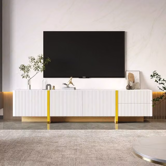 Mobile TV con 3 porte e 2 cassetti - Xylo - Bianco e oro
