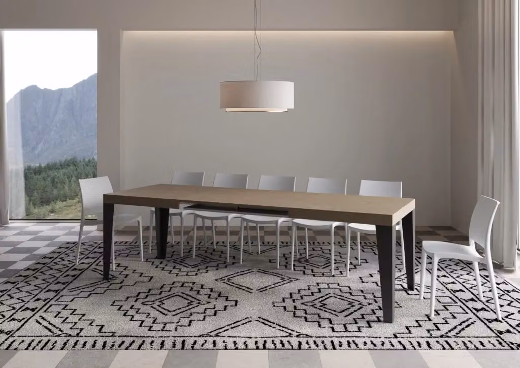 Tavolo allungabile moderno Flaris di Bs Com, colore tortora con gambe antracite, L: 90-264 cm, P: 160 cm – 2
