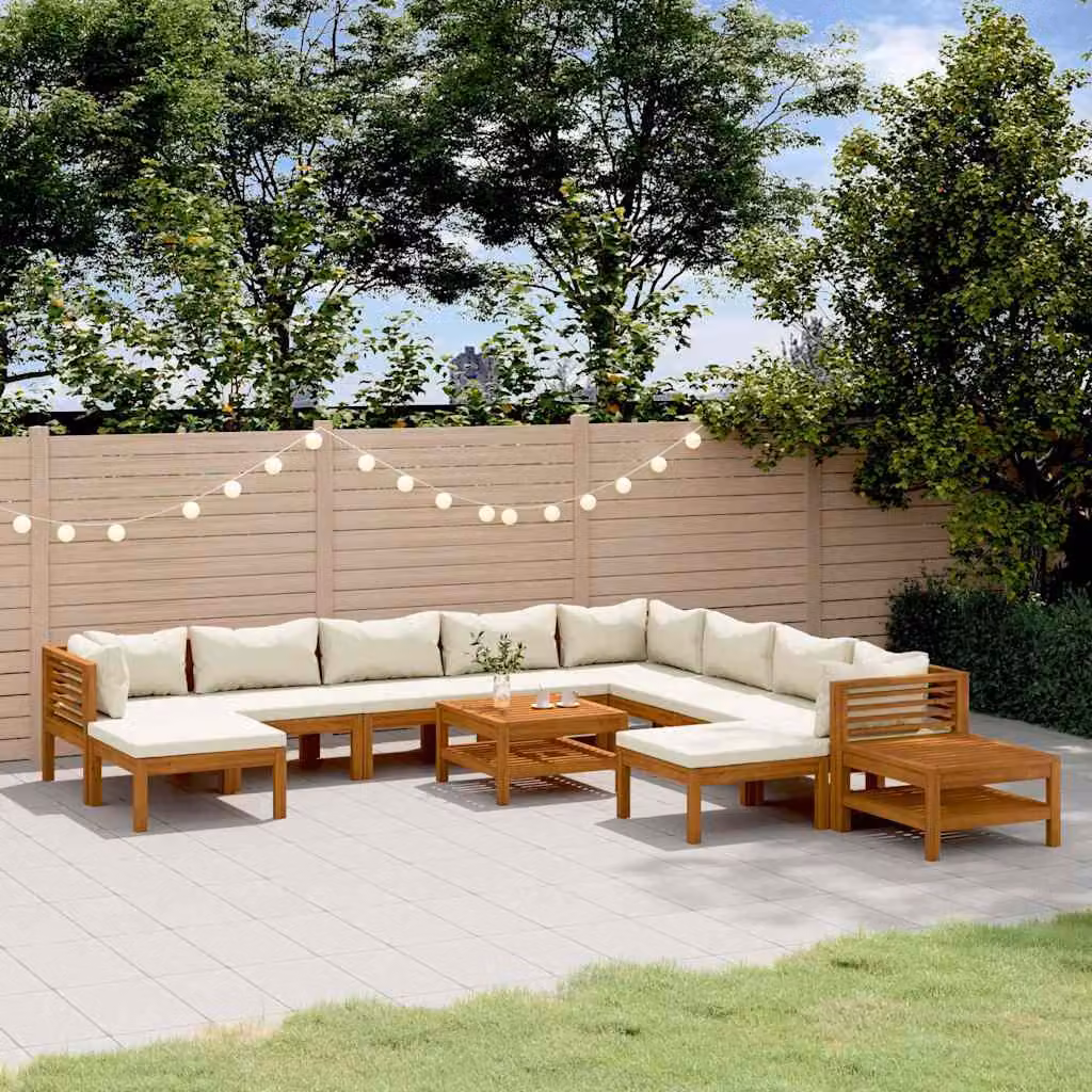 Set di divani da giardino vidaXL in legno di acacia con cuscini beige a forma di U per esterno