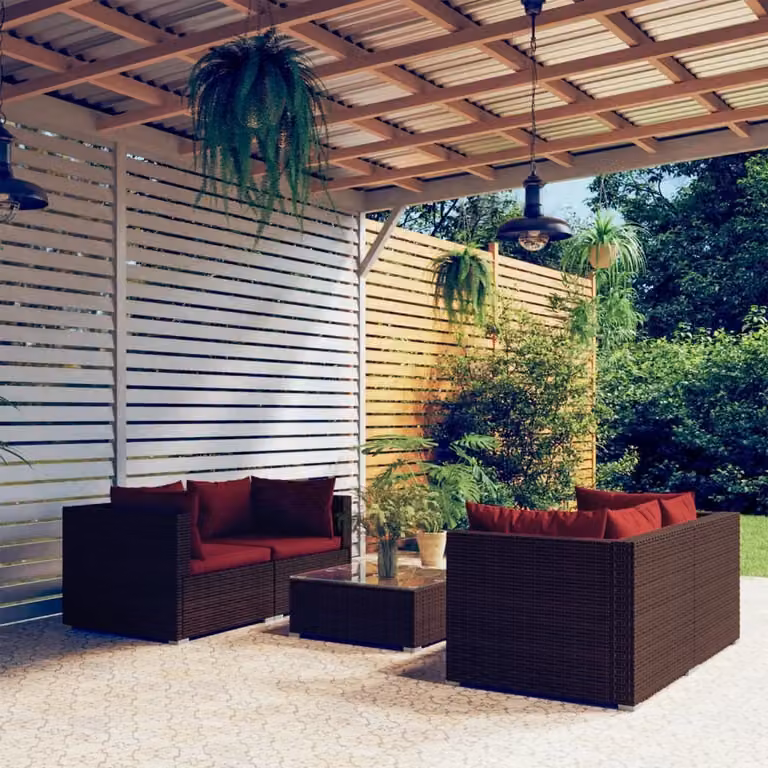 The Living Store Set da giardino 5 pezzi con cuscini in poly rattan marrone