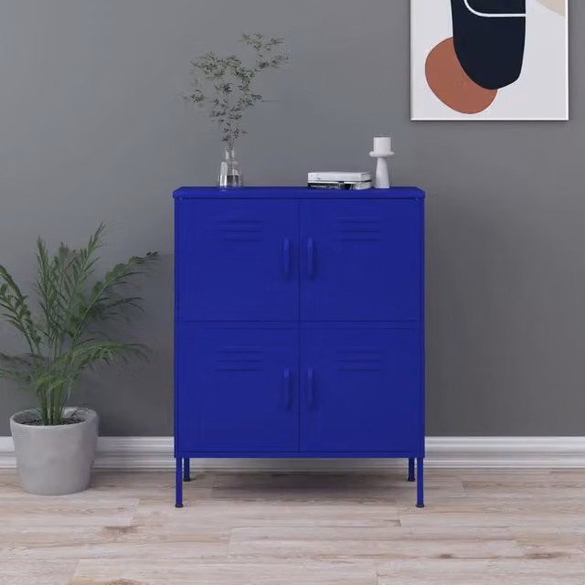 Armadietto in metallo MERCATOXL blu con ripiani interni e ante a battente, L 80 cm, P 35 cm, H 101,5 cm – 1