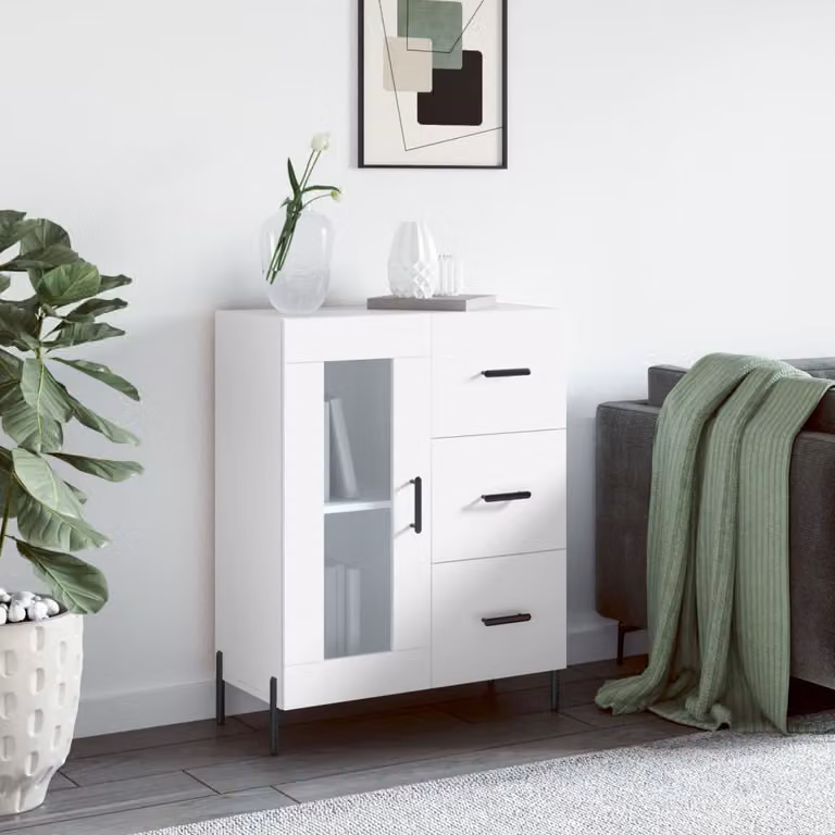 Credenza bianca vidaXL in legno multistrato e metallo L: 69,5 cm, P: 34 cm, H: 90 cm