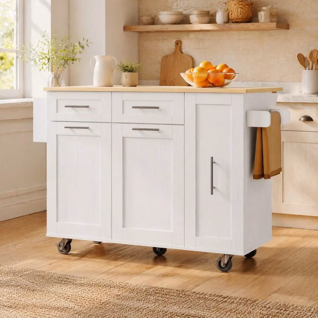 Carrello da cucina pieghevole REDOM bianco in MDF e metallo L/P/H: 110 x 46 x 90,5 cm – 2
