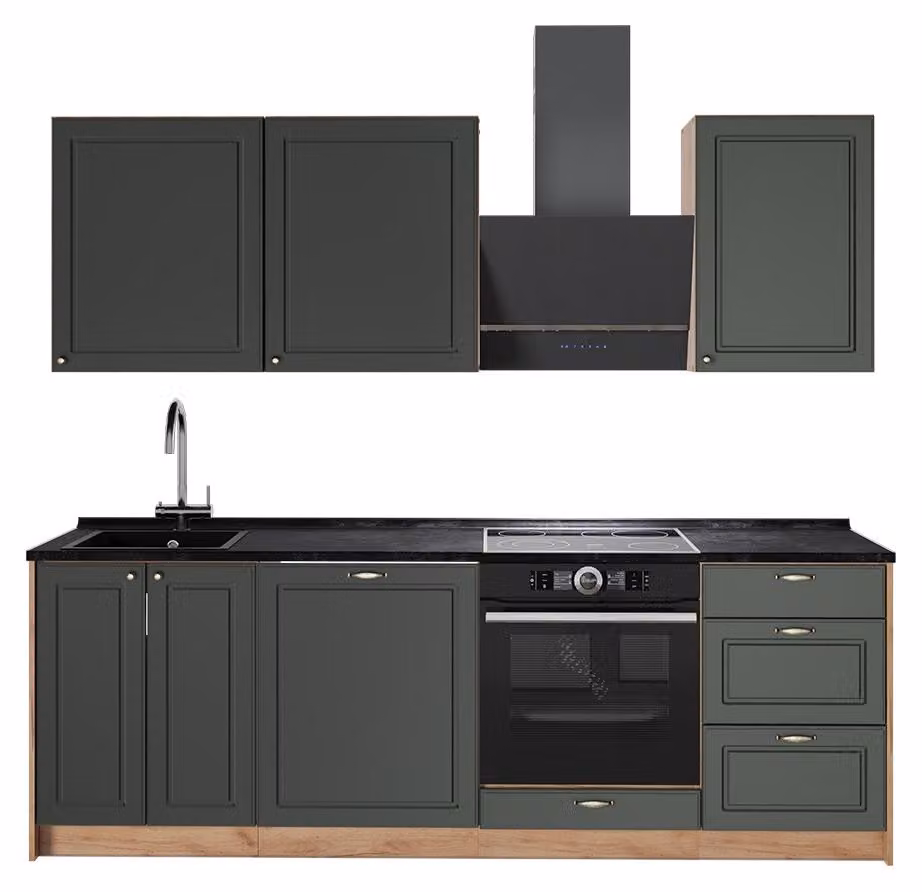 Cucina componibile Vicco Fame-Line Verde-oro rustico/Rovere dorato 230 cm, PL Antracite, Model 63989