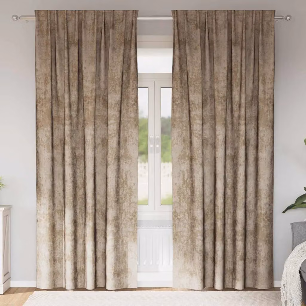 Set di 2 tende in velluto vidaXL color beige, oscuranti e termoisolanti, con passante per bastone, H: 225 cm x L: 140 cm