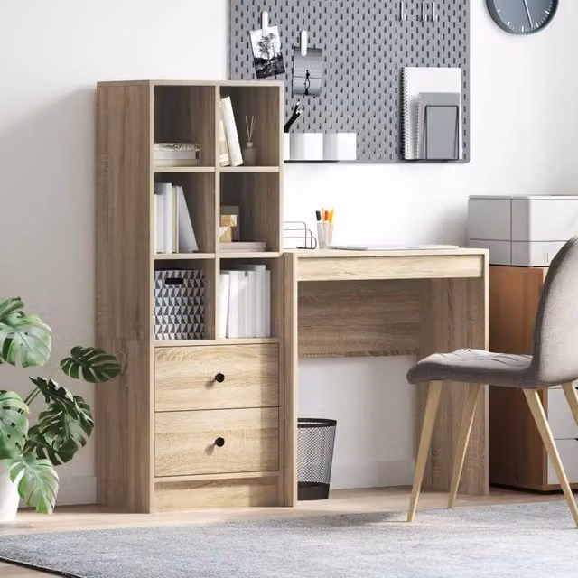 Scrivania moderna vidaXL in legno color rovere, L 115,5 cm x P 40 cm x H 127 cm