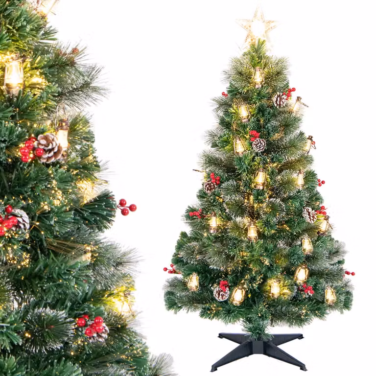 Albero di Natale Costway in PVC verde e bianco con luci LED a fibre ottiche, Altezza: 150 cm