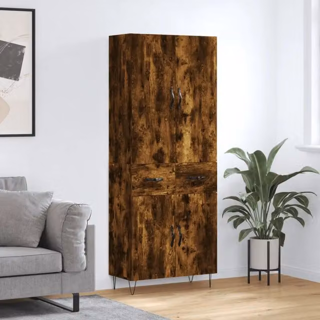 Credenza-Buffet-Armadio da cucina Rovere Fumo 69,5x34x180 cm in Legno Multistrato 977139