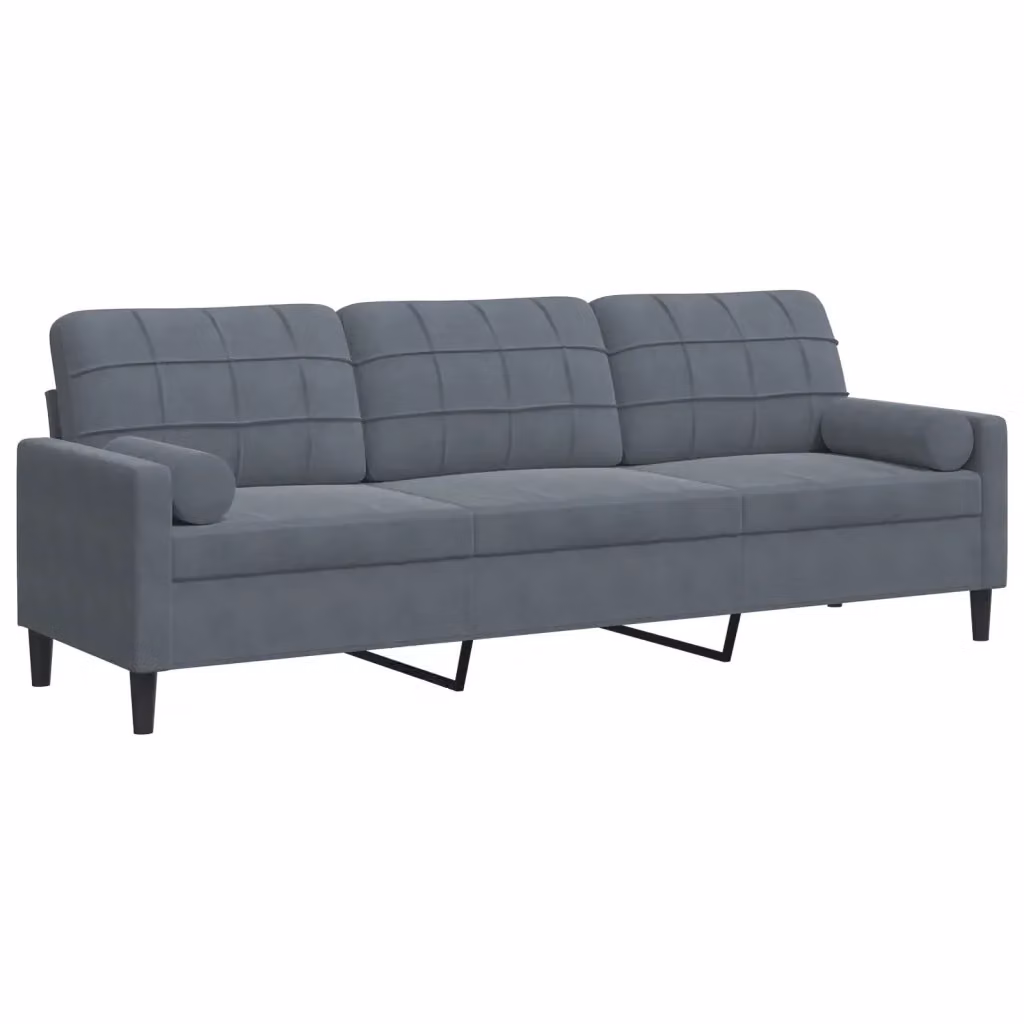 Divano a 3 posti moderno vidaXL in velluto grigio con cuscini e coperture rimovibili L: 226 cm, P: 80 cm, H: 77 cm – 2