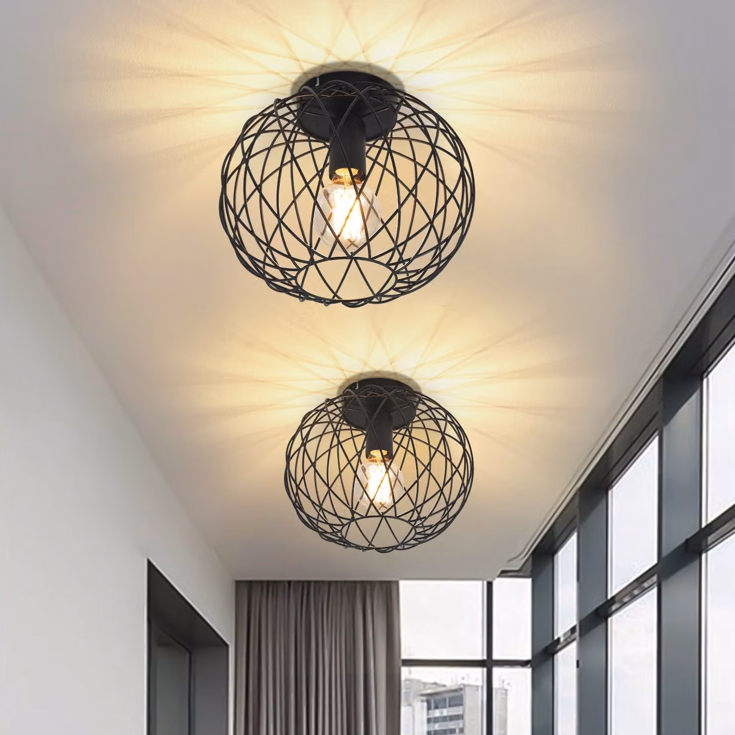 ZMH lampada da soffitto nero sala da pranzo lampada soffitto vintage corridoio 1 fiamma E27 lampade industriali gabbia metallica griglia soffitto faretto retrò per soggiorno cucina camera da letto Ø 25cm