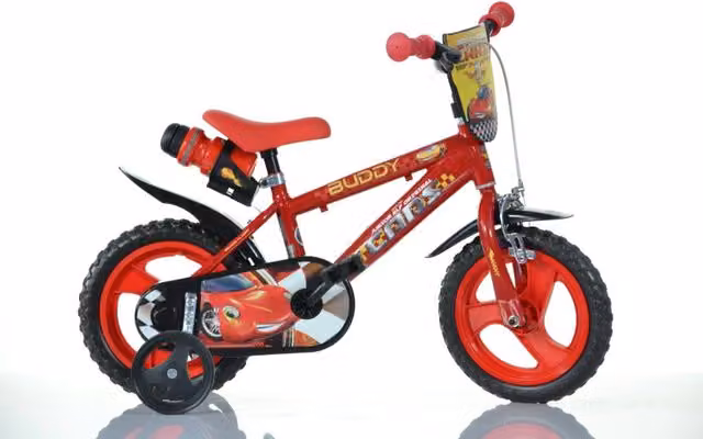 Bicicletta per bambini SCH Cars 12 pollici in metallo, colore rosso, adatta per bambini tra i 3 e i 5 anni con altezza tra 85 e 105 cm – 1