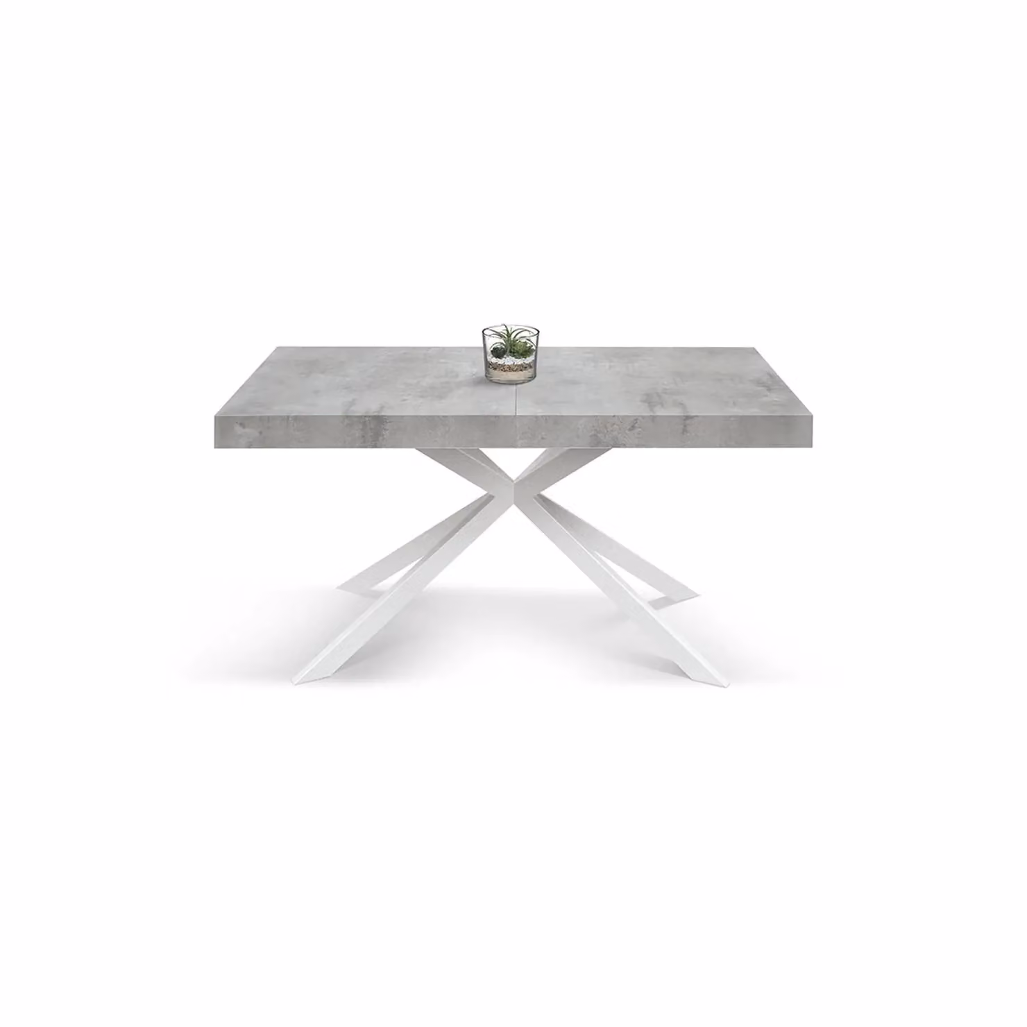 Tavolo CAMAIORE in legno, finitura grigio cemento e base a X in metallo bianco, allungabile 180×90 cm - 260×90 cm