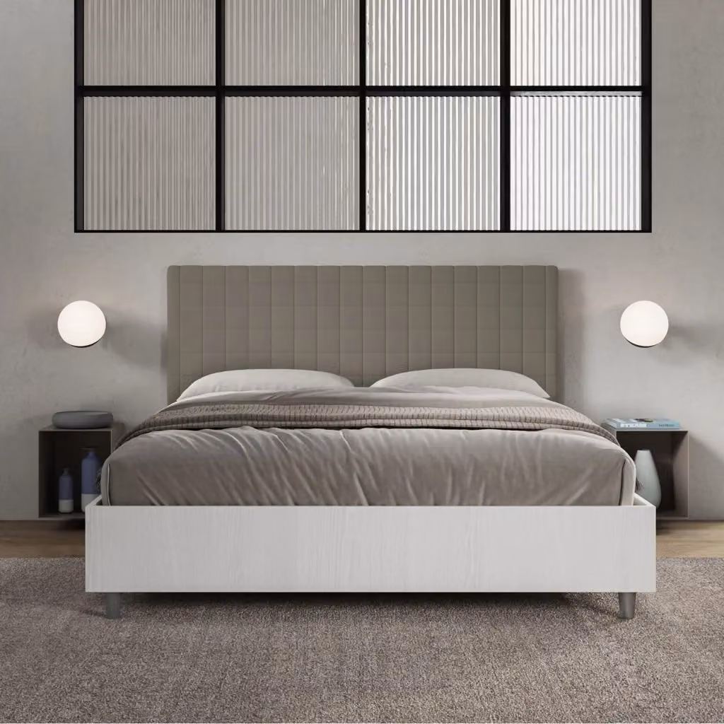 Letto Matrimoniale con Contenitore a Alzata Giordanoshop in Legno Bianco Frassico e Testata in Similpelle L: 160 cm, P: 198 cm, H: 113 cm – 2