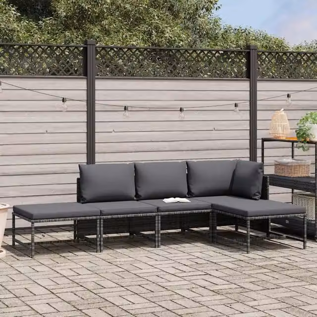 Salotto da Giardino-Set Divani da Giardino5 pz con Cuscini in Polyrattan Grigio