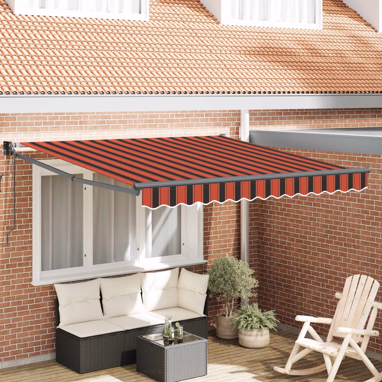Tenda retrattile vidaXL arancione in poliestere e metallo, L: 300 cm, P: 250 cm