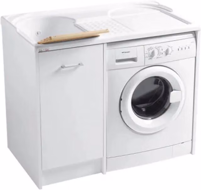 Mobile Lavatoio Coprilavatrice Bianco a Dx e Vasca a Sx L=106 P=50 H=90 COL