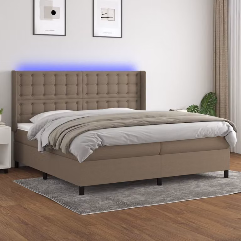Maison Exclusive - Letto a Molle Materasso e LED tortora 200x200cm in Tessuto