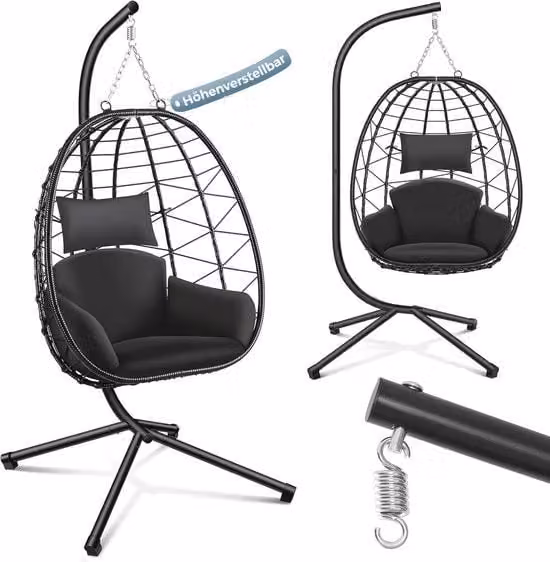 Sedia a Sospensione per Interno e Esterno con Altezza Regolabile - Sedile da Giardino con Sospensione fino a 150kg - Sedia di Rattan Comfortevole per Salotto, Balcone e Terrazza
