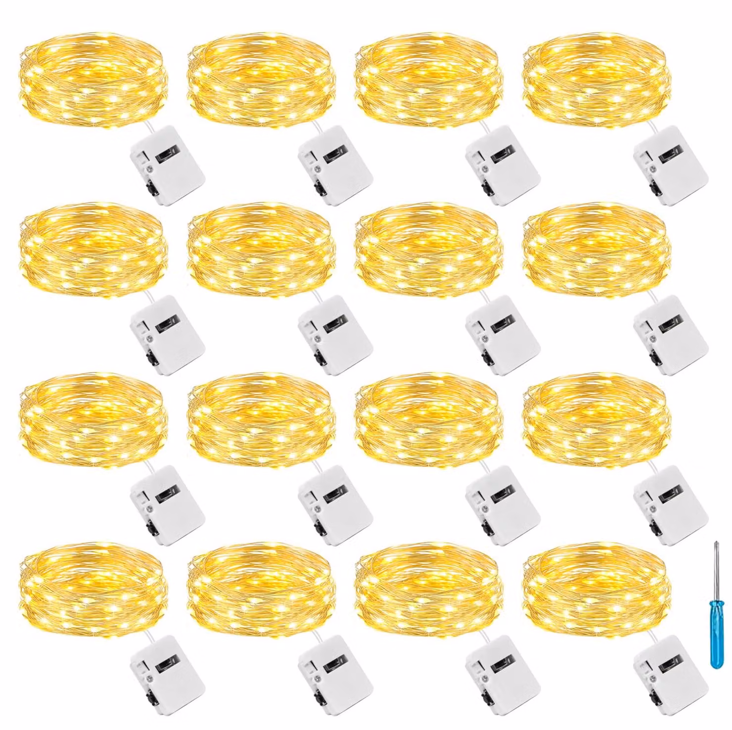 Mini catena luminosa, 2 metri, 20 LED, alimentata a batteria, impermeabile, luce bianco caldo