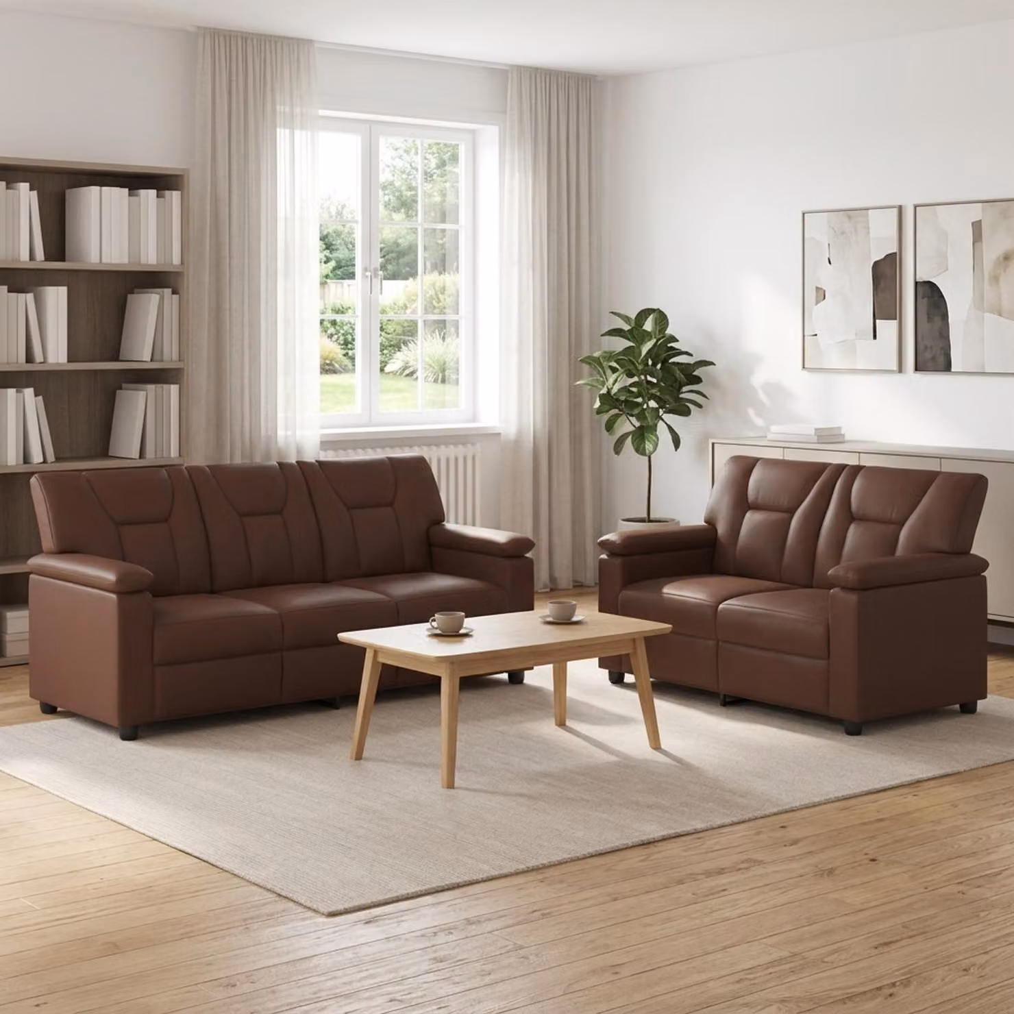 Set di 2 divani moderni vidaXL in similpelle marrone con struttura in metallo e coperture rimovibili
