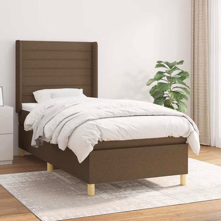 vidaXL Giroletto a Molle con Materasso Ibrido in Tessuto Marrone e Bianco L/P/H: 200 x 100 x 40 cm
