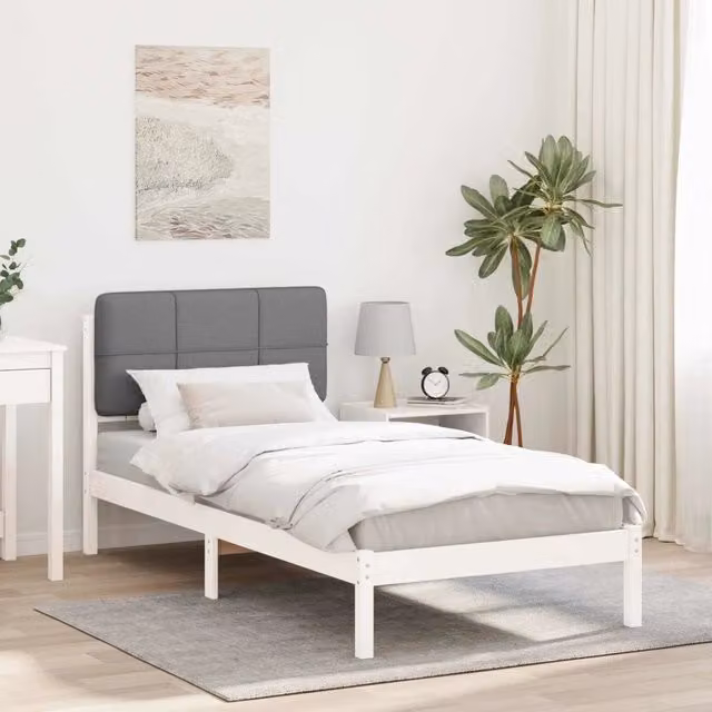 Letto con testiera rivestita vidaXL in legno di pino, Grigio chiaro, 90 x 200 cm