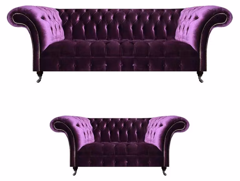 Wohnzimmer Lila Chesterfield Sofagarnitur Moderne Textilcouchen 2tlg
