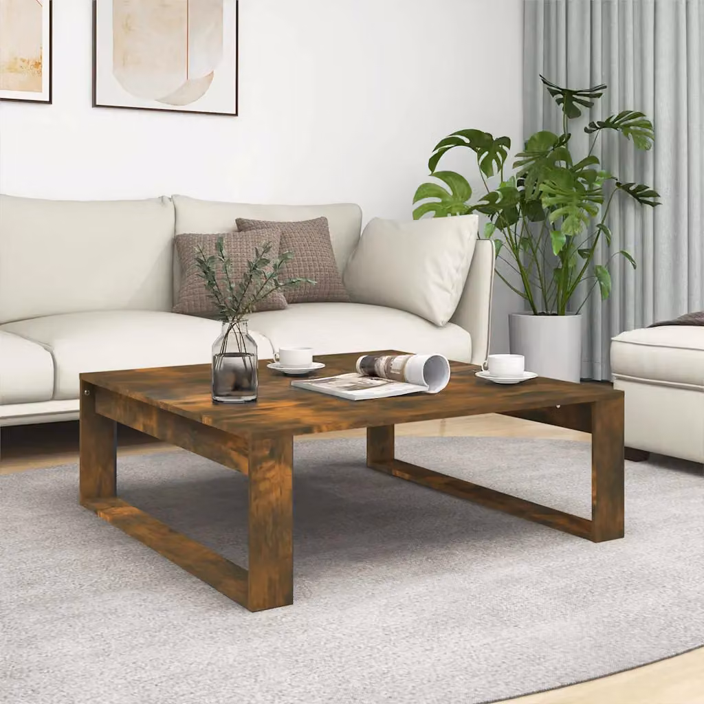 vidaXL Tavolino da Salotto Quadrato in Legno Rovere Fumo L/P/H: 100 x 100 x 35 cm