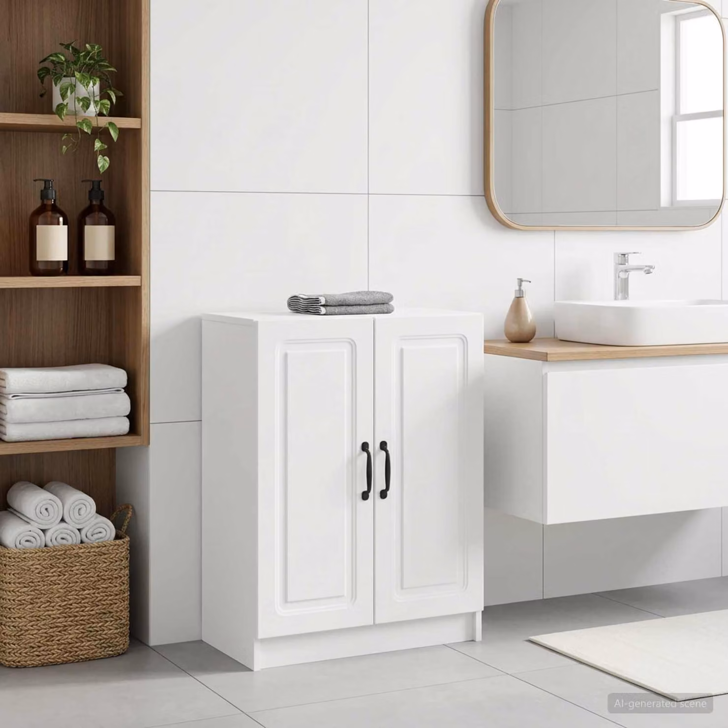 Mobiletto da bagno moderno vidaXL UTRECHT bianco con ante a battente L/P/H: 59,5 x 31 x 77 cm