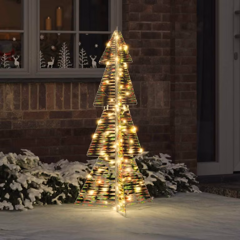 Albero di Natale moderno vidaXL con 100 LED bianco caldo, colore bianco e multicolore, Altezza: 120 cm