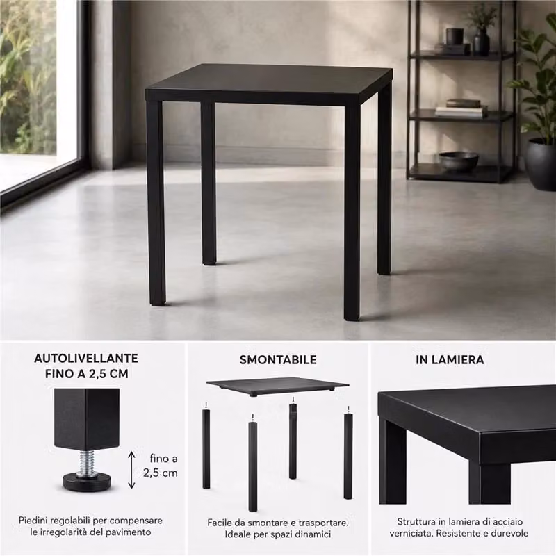 Tavolo quadrato Maury's Anna in metallo nero, regolabile in altezza e smontabile, L/P: 70 x 70 cm – 2