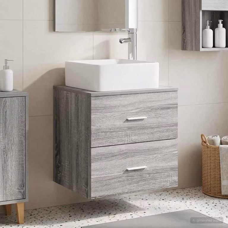 Lavabo da parete mobile vidaXL in stile moderno, colore Sonoma grigio, L: 53 cm, P: 34,5 cm, H: 63 cm