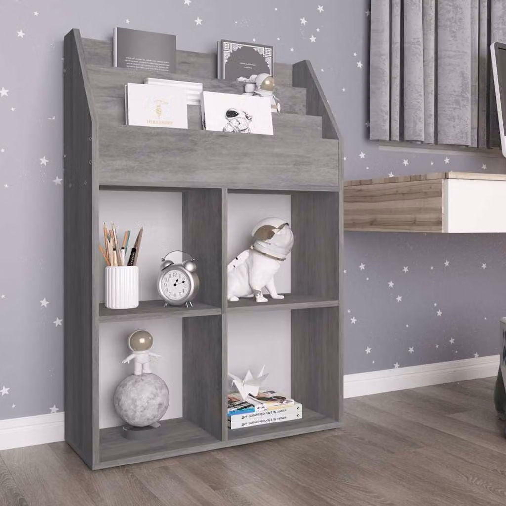 Portariviste per bambini vidaXL in legno e MDF, Grigio, L 71 x P 30 x H 114 cm