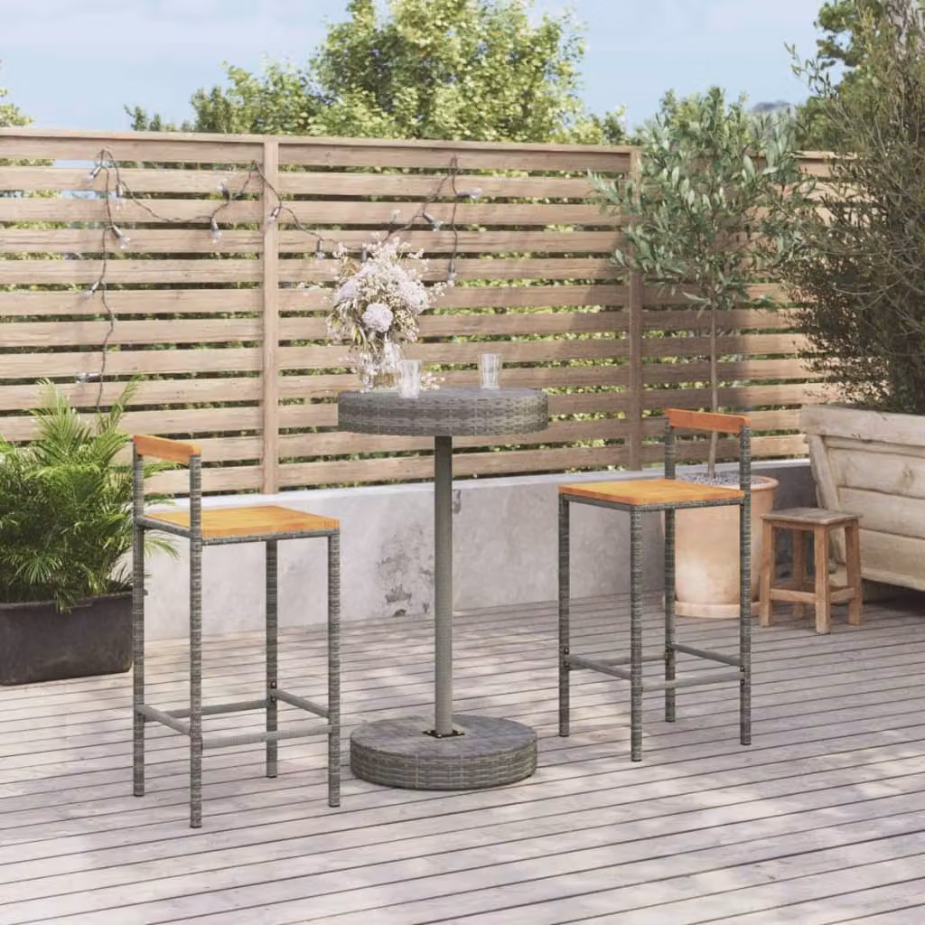 vidaXL Set Bar Giardino 3 Pezzi in Polyrattan Grigio e Legno di Acacia