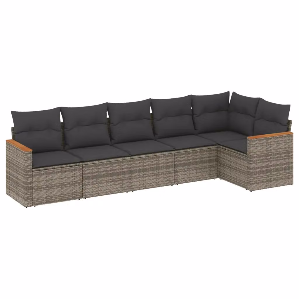 vidaXL Set Divano da Giardino a L in Polyrattan Grigio con 6 Cuscini Imbottiti e Rivestimenti Rimovibili – 2