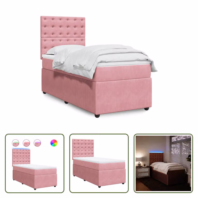 The Living Store Letto a molle con materasso Rosa 80x200 cm Velluto