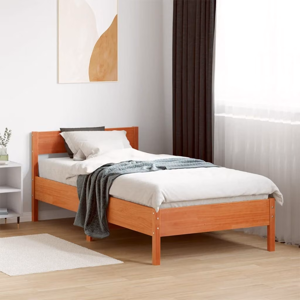 Letto in legno di pino vidaXL color marrone cera con doghe fisse, dimensioni 100 x 200 cm