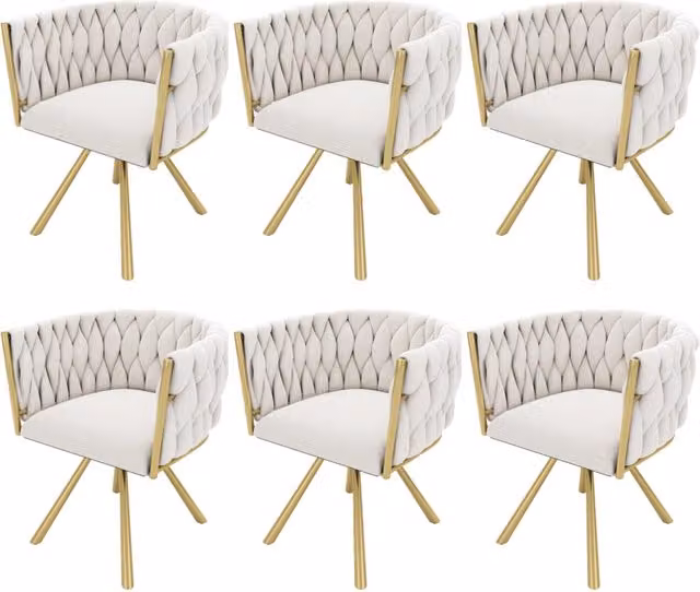 Set da 6 sedie da pranzo in velluto beige con base in metallo dorato e funzione girevole 360°