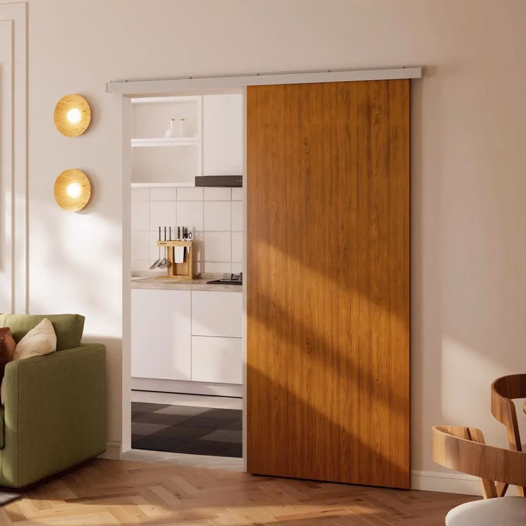 Porta Scorrevole Giordanoshop in MDF Effetto Legno Marrone con Binario in Alluminio Argento L: 90 cm, P: 3,5 cm, H: 210 cm – 2
