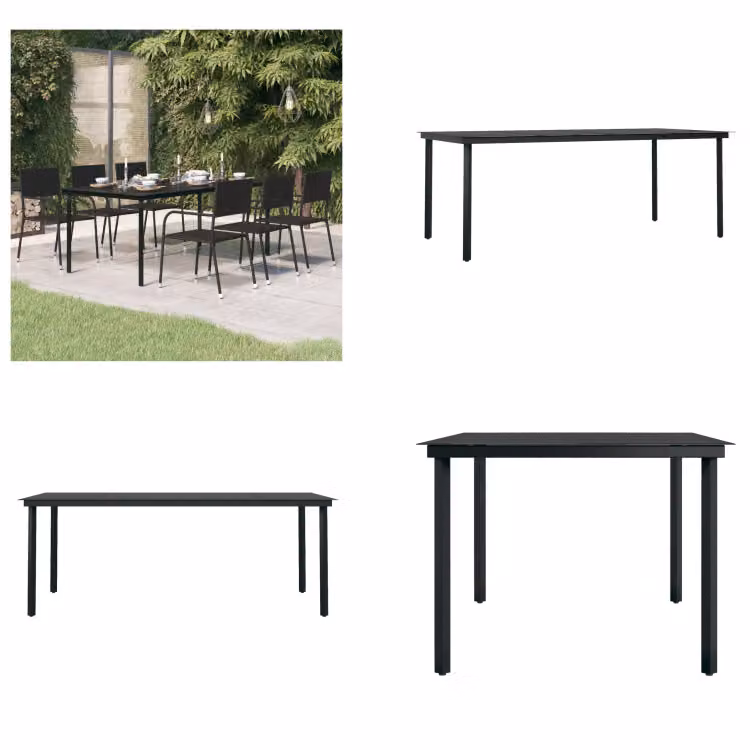 vidaXL Tavolo da pranzo da giardino nero 200x100x74 cm in acciaio e vetro - Tavolo da pranzo da giardino - Tavoli da pranzo da giardino - Tavolo da pranzo da esterno - Tavolo da pranzo da patio