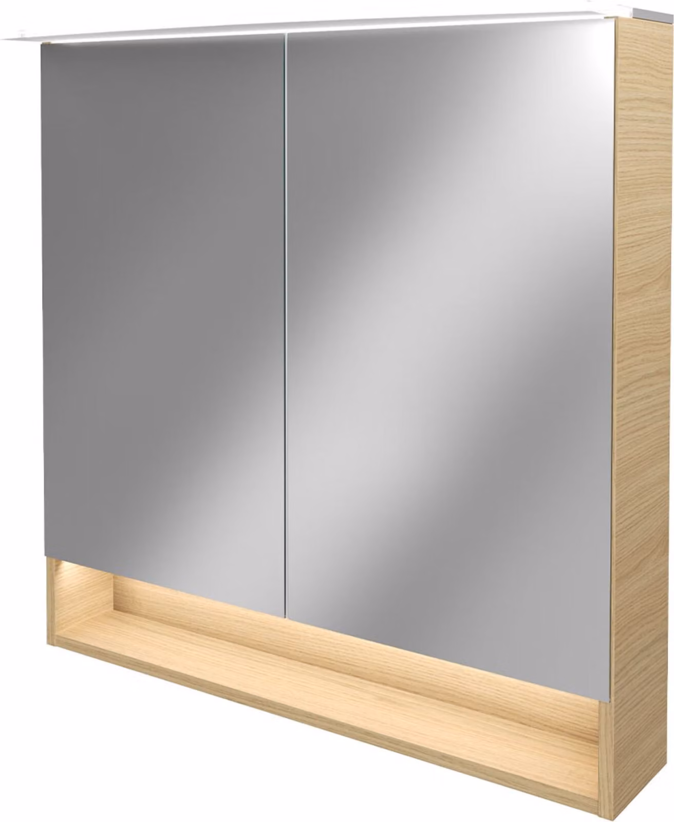 FACKELMANN Armadio a specchio LED B.STYLE / Armadio da bagno con cerniere a chiusura ammortizzata / Dimensioni (L x A x P): circa 80 x 81,2 x 15,3 cm / Armadio di alta qualità con specchio e illuminazione / Corpo: marrone chiaro