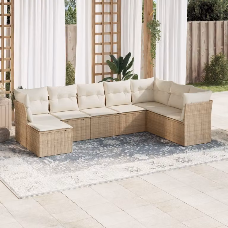 Set Divano da Giardino vidaXL 8 pz in Polyrattan Beige con Cuscini e Ottoman