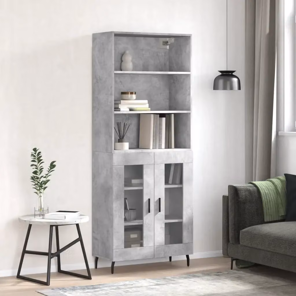 Credenza Buffet da pranzo in legno multistrato e metallo Grigio Cemento H 180 x L 69,5 x P 34 cm – 2