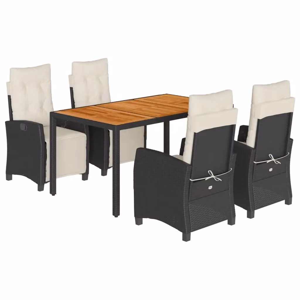 Set da pranzo da giardino vidaXL in polyrattan e legno di acacia nero con 5 pezzi – 2